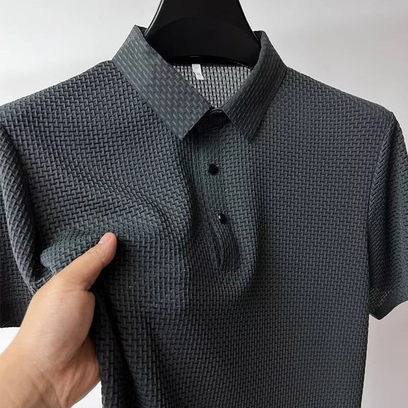 Gray Men's Valor Textured Polo full front view on hanger