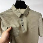 Khaki Men's Valor Textured Polo full front view on hanger