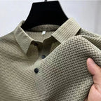Men's Valor Textured Polo in khaki showing collar and textured fabric