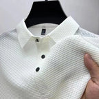White Men's Valor Textured Polo collar and three-button placket