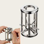 Metal Cage Challenge full product view with an inset showing the puzzle being worked by hand