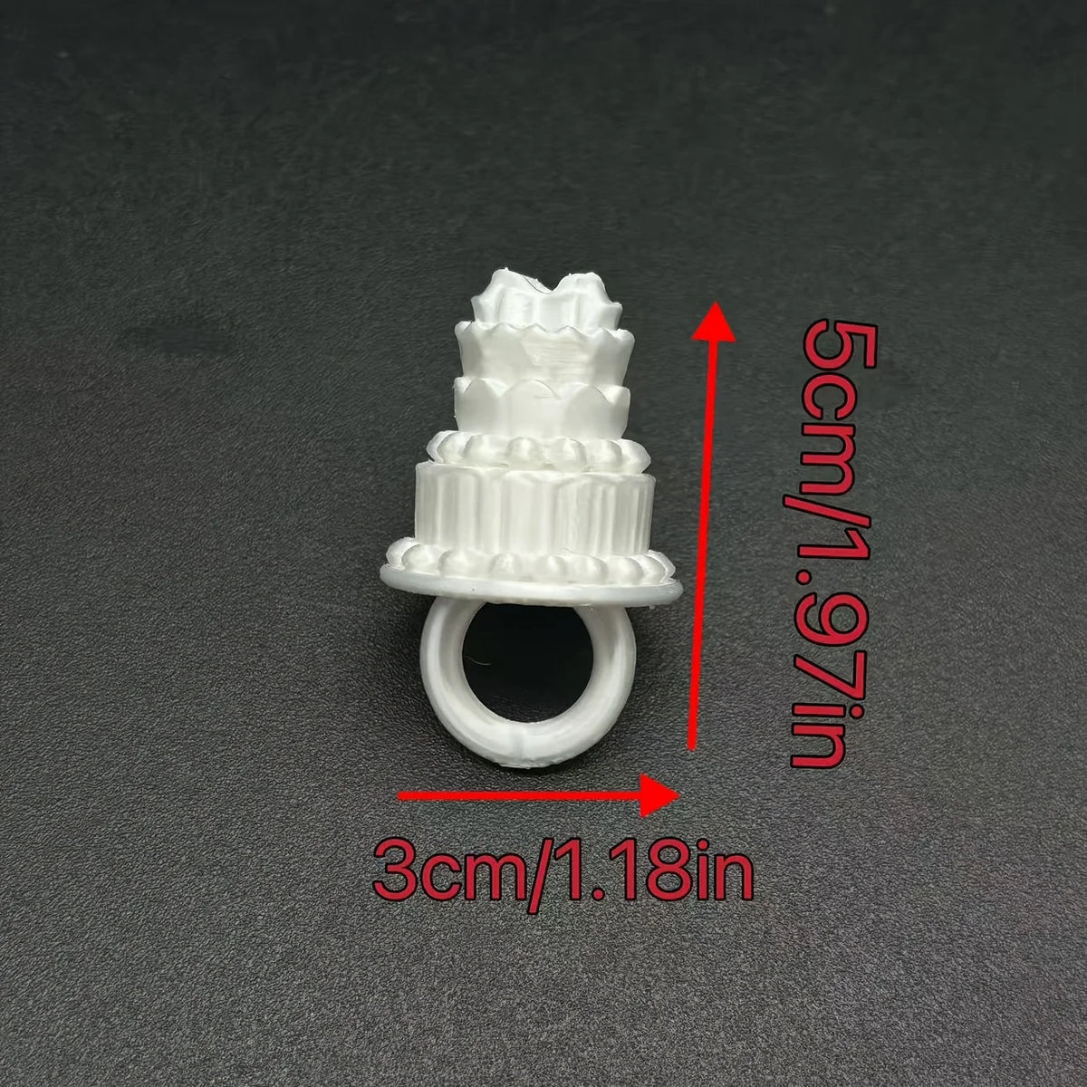 Mini Birthday Cake Ring size diagram showing overall dimensions of 5 × 3 cm (1.97 × 1.18 inches).