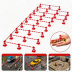 Mini Traffic Cone Set red-and-white barriers in rows above three miniature roadwork and parking examples.
