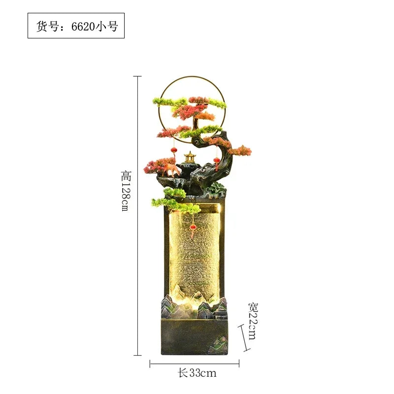 Moonlit Bonsai Waterfall 128 cm model with a 33 by 22 cm footprint shown on the size diagram.