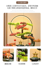 Moonlit Bonsai Waterfall detail collage showing the glowing ring, decorative deer, greenery and small pagoda.