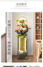 Moonlit Bonsai Waterfall supplier example showing Chinese lettering on the water panel in a bright interior.