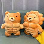 Muscle Buddy Stuffed Animal teddy bear and lion variants shown side by side for comparison