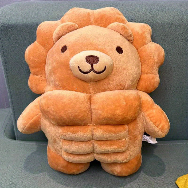 Muscle Buddy Stuffed Animal lion style shown from the front with its mane and muscular plush body
