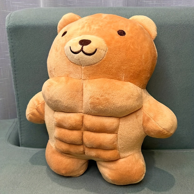 Muscle Buddy Stuffed Animal teddy bear shown at an angled front view on a green chair