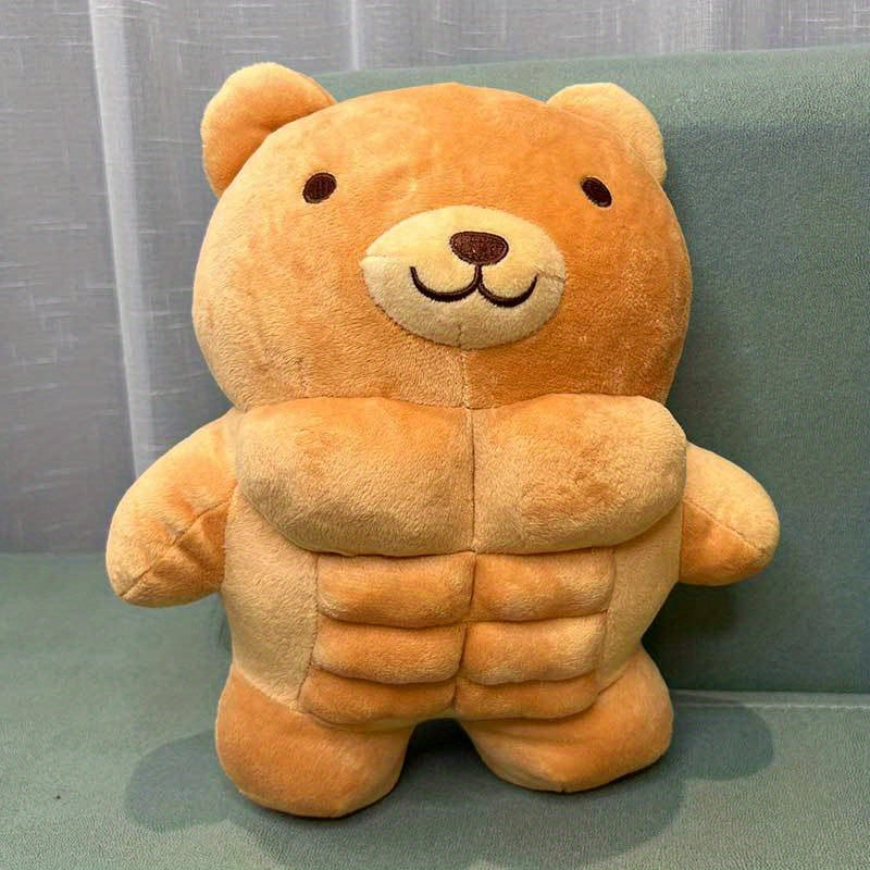 Muscle Buddy Stuffed Animal teddy bear style shown from the front with its plush chest and abs