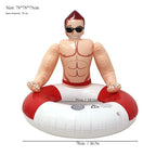 Front measurement diagram of the Muscle Man Pool Float showing the outer ring and inner opening