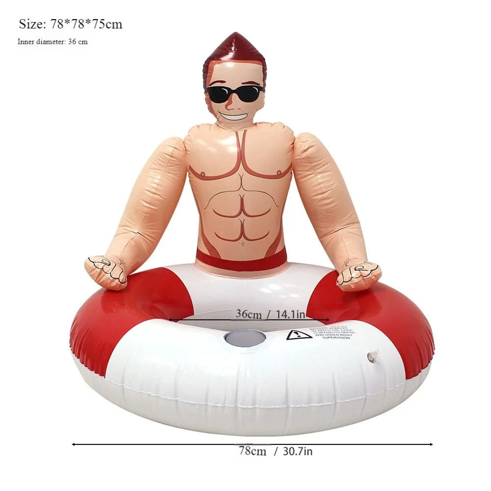 Muscle Man Pool Float size guide showing the red and white ring, 78 cm outer width and 36 cm inner opening