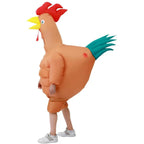 Muscular Rooster Costume side view showing the rounded body, teal tail, and blower vent
