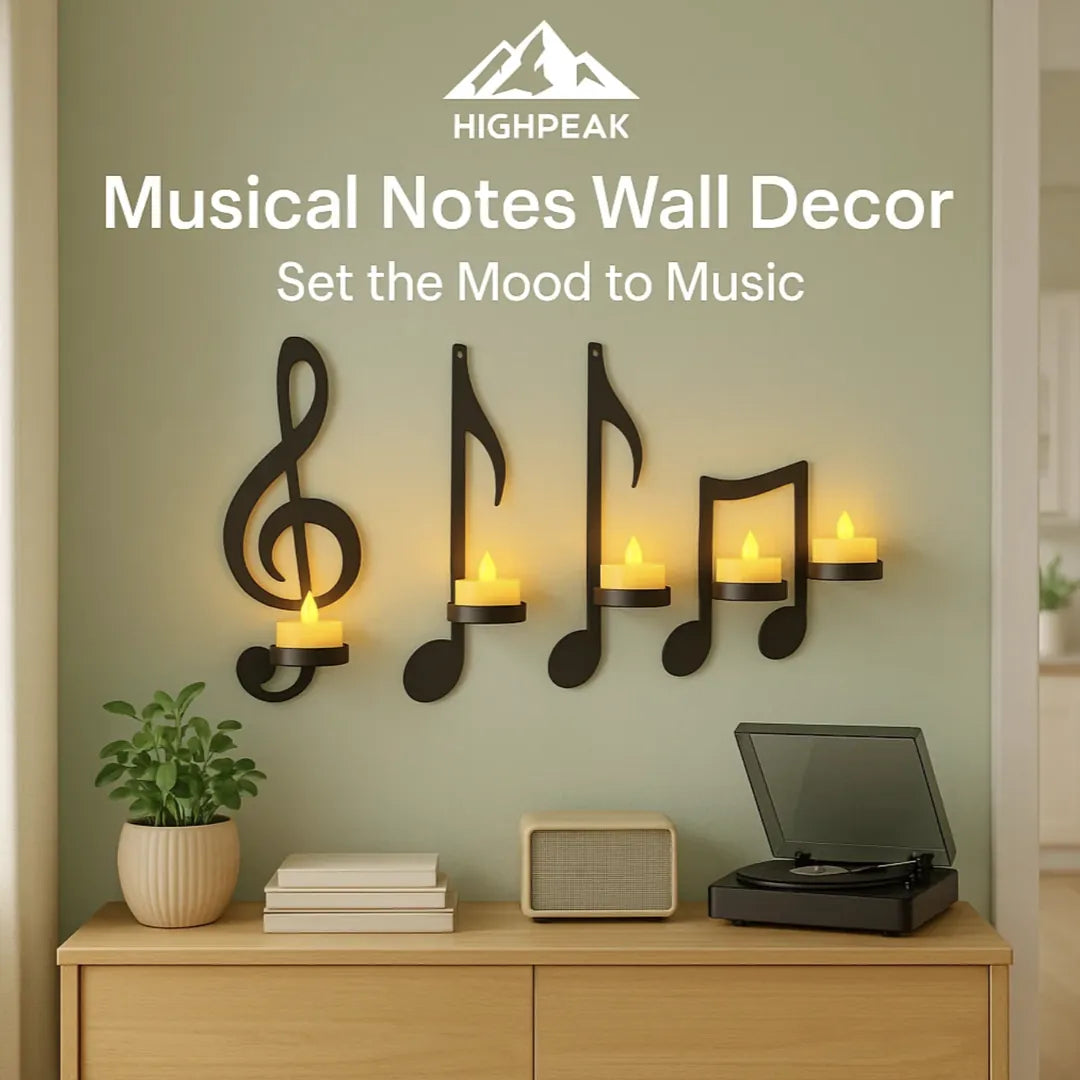 HighPeak Musical Note Wall Candle Holders Set for Home & Wedding Décor