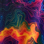 Neon Contour Print Kimono fabric close-up with pink, yellow, green and blue topographic-style lines.
