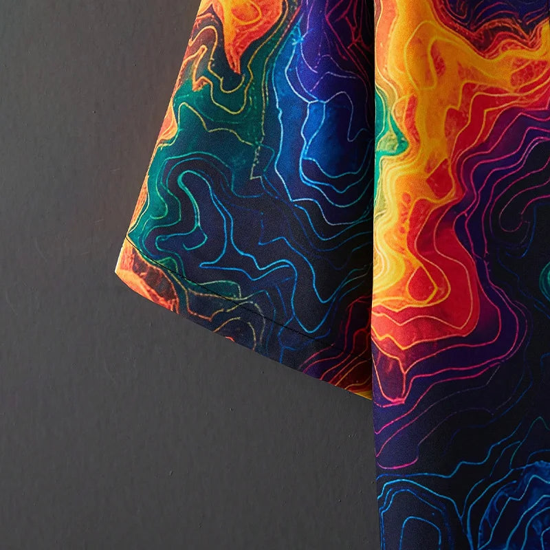 Neon Contour Print Kimono sleeve hem close-up showing the bright contour print and stitched edge.