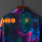 Neon Contour Print Kimono upper-back detail with blue, pink, green and orange contour lines.