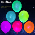 Neon Pop Party Balloons color display with a supplier guide showing a 10-inch inflated size.