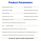 Supplier NFC chip parameter chart listing frequency, memory and protocol information