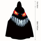 Nightmare Grin Costume Cape size guide showing an approximately 38-inch hood and 58-inch cape length