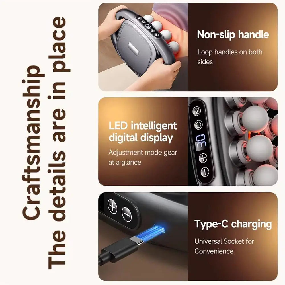 DeepRelief™ multi-head body massager with non-slip handles, LED display, and Type-C charging by HighPeak.