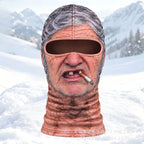 Old Man Ski Mask Smoking + Missing Teeth style with printed gray hair and a cigarette