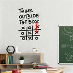 Outside The Box Decal featuring a tic-tac-toe grid above classroom shelves with books and small plants