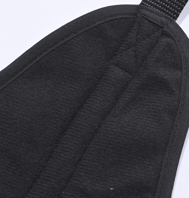 Closeup of the black inner padding and stitched edge of the cervical traction sling