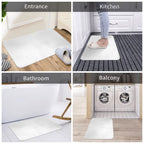 Supplier placement guide showing plain mats at an entrance, kitchen, bathroom and laundry area; paw artwork not shown.