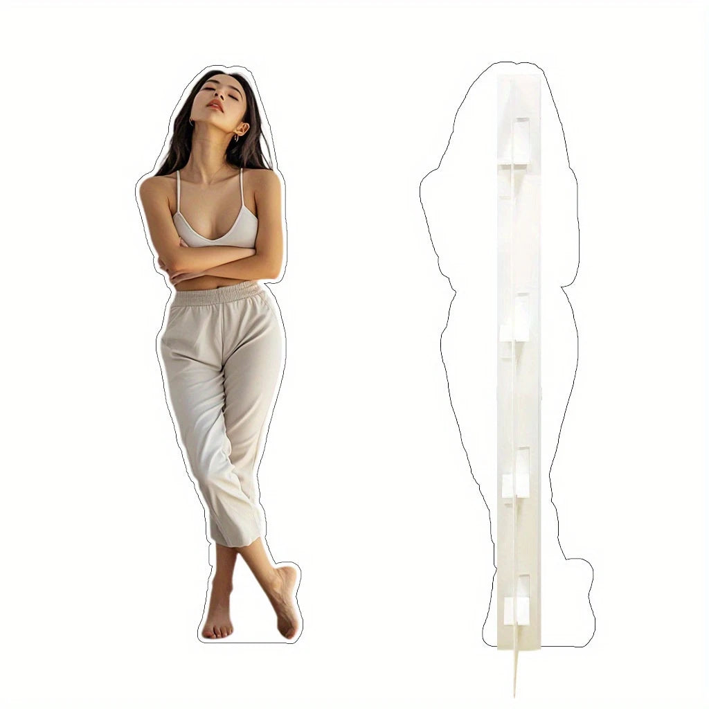 Personalized Person Cutout front and back views of a woman in white, showing the rear support.