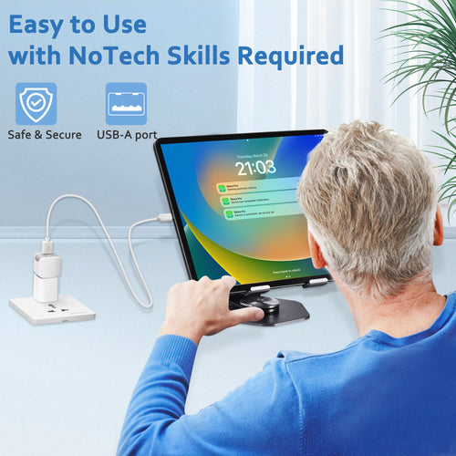 Phone Backup Adapter connected to a charging phone beside a laptop for app-guided backup setup