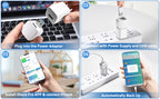 Phone Backup Adapter four-step guide showing power connection, app installation, and backup