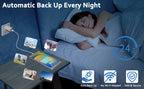 Phone Backup Adapter backing up a connected smartphone overnight without Wi-Fi
