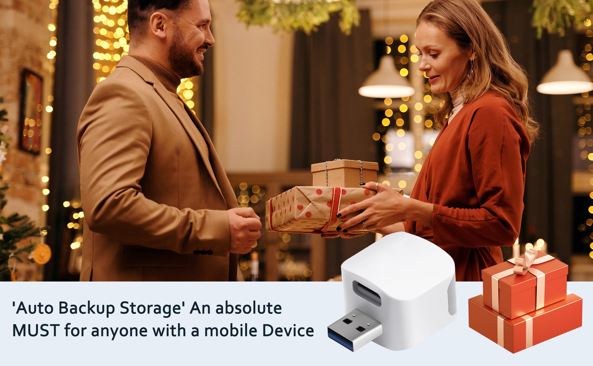 Phone Backup Adapter presented as a practical mobile photo backup gift