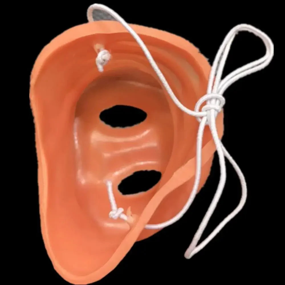 Pig Nose Costume Mask interior showing the hollow nose space, nostril openings, and knotted white strap.