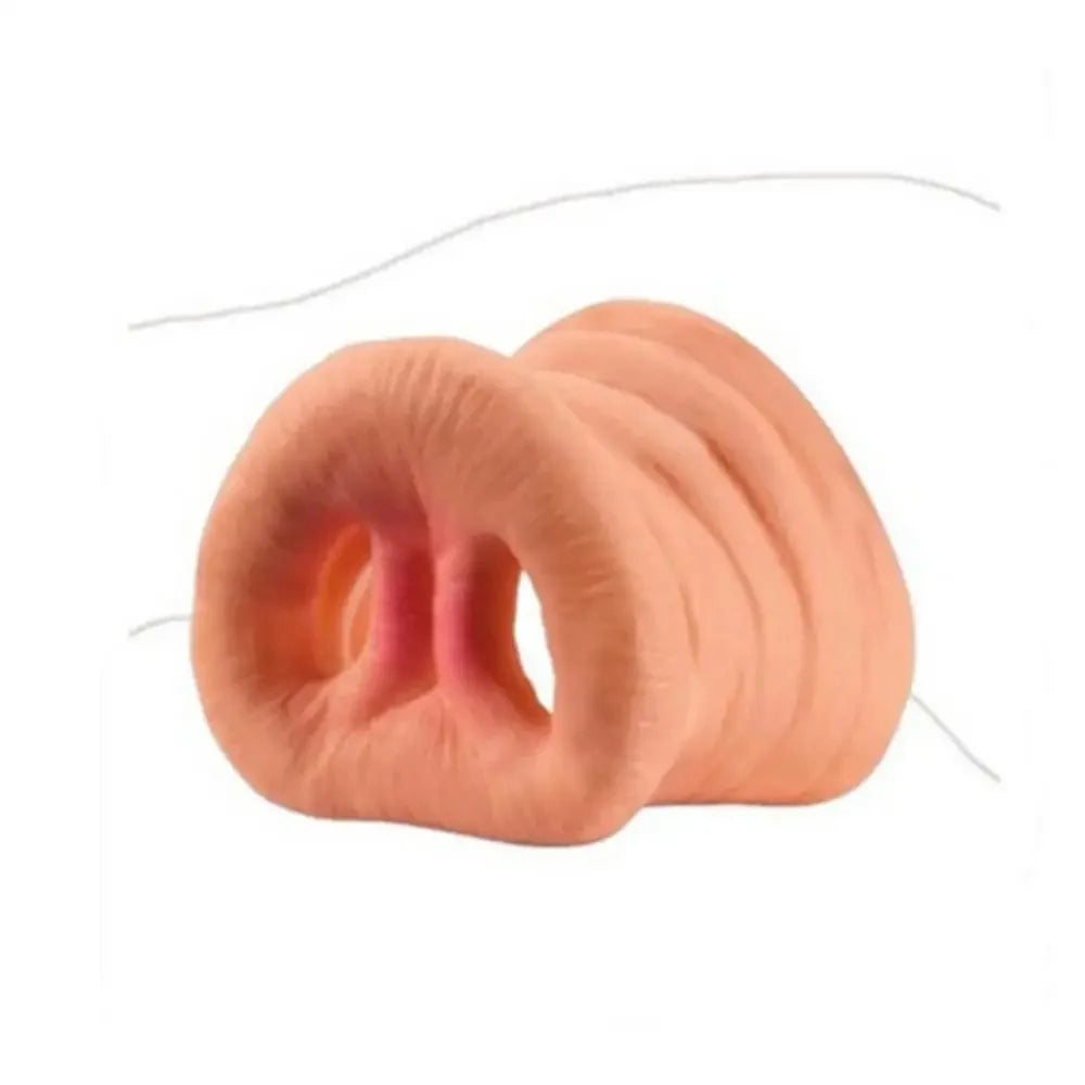 Pig Nose Costume Mask on white showing textured nostrils, side folds, and the thin attachment strap.
