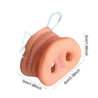Pig Nose Costume Mask size guide showing a pink snout with strap and approximate 5 × 5 × 6 cm dimensions.