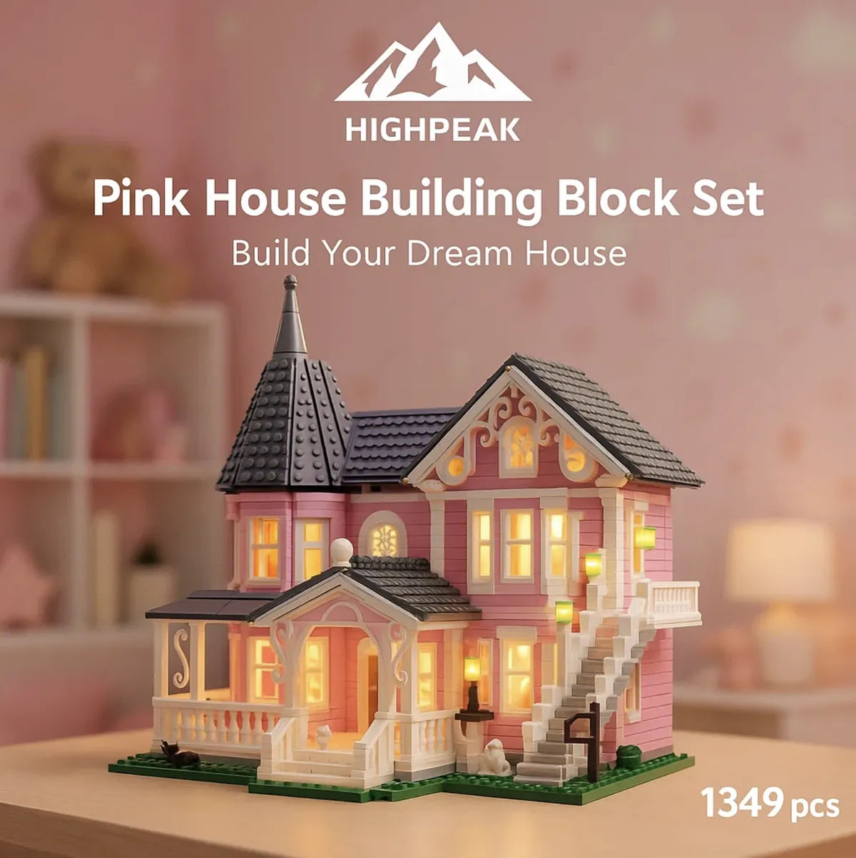 Pink Set Blocks HighPeak Pink House Building Blocks – 1349 PCS Architecture Toy Gift