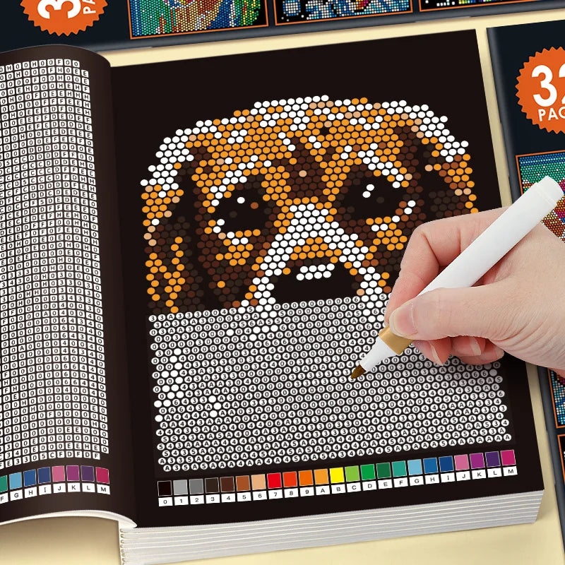 Pixel Mosaic Coloring Book bulldog mosaic page showing the coded lower section and color key
