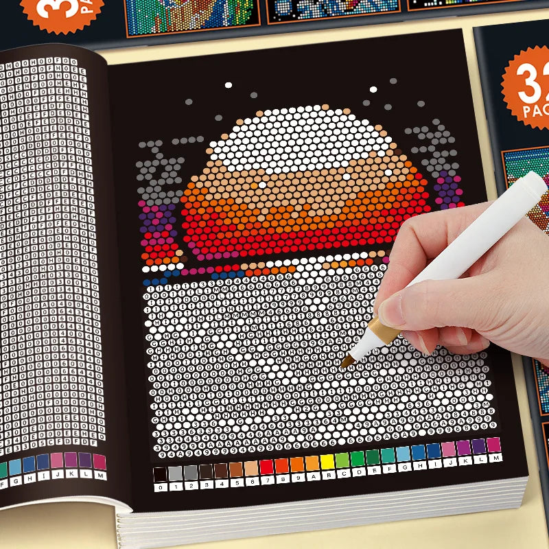 Pixel Mosaic Coloring Book sunset landscape mosaic with coded spaces and color key