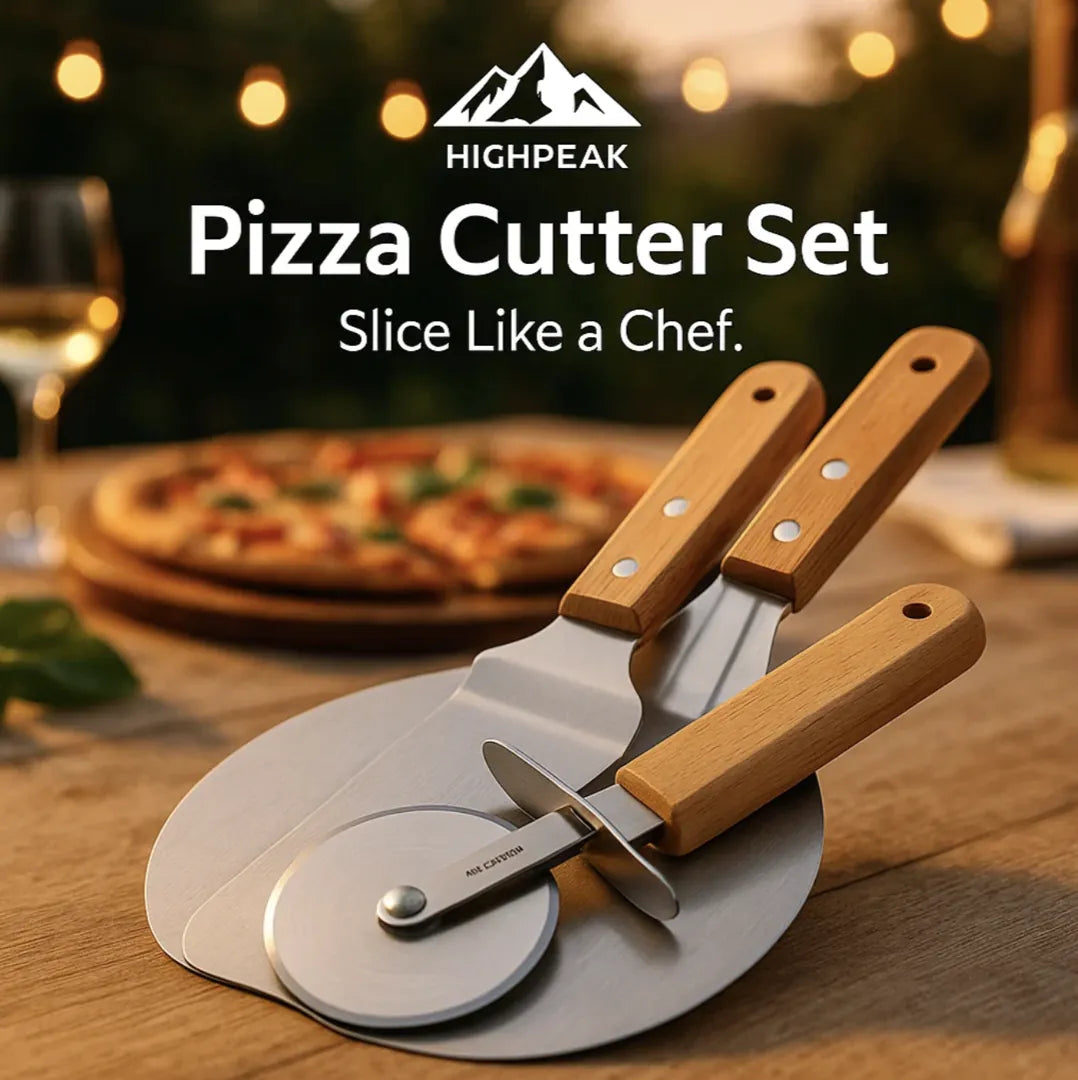 HighPeak Pizza Cutter Set with Beech Handle – 3-Piece Premium Kit