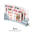 Playing Card Holder in grey with three tiers displaying a full hand of standard playing cards