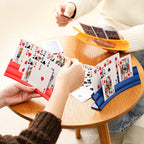 Playing Card Holder used by multiple players around a table with red, yellow, and blue colors