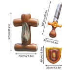 Pool Knight Float Set size chart showing measurements for the log float, sword, and shield