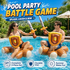 Pool Knight Float Set two adults facing each other on log floats with inflatable swords and shields