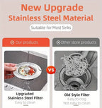 Pop-Up Sink Strainer upgraded steel basket compared with an old-style drain filter.