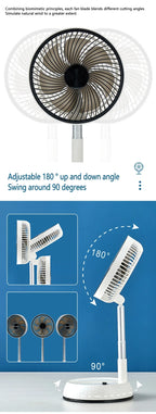 Portable Oscillating Fan white-background diagram showing adjustable tilt and oscillating movement