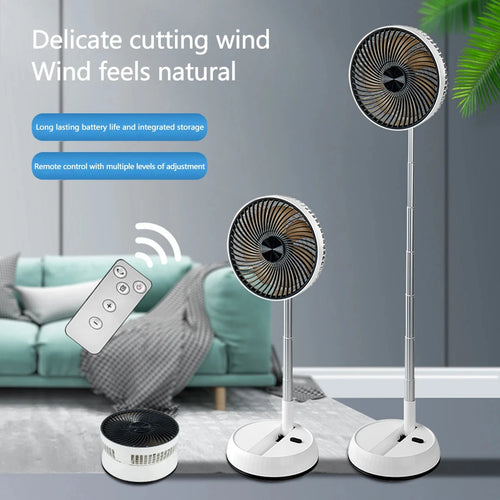 Portable Oscillating Fan displayed in three height positions inside a bright living room