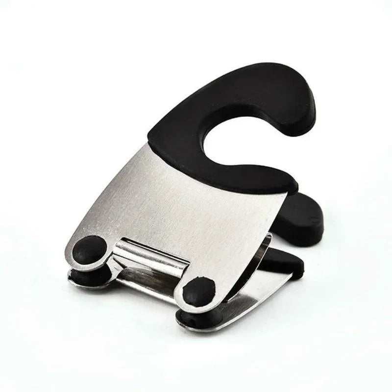 Black Pot Clip Spoon Holder with rubber utensil cradle and stainless steel spring clamp