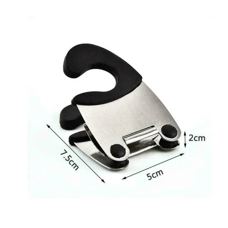 Size diagram of the black pot clip spoon holder showing 7.5 cm length, 5 cm width, and 2 cm height
